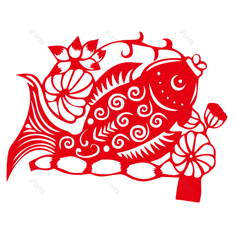 中国风图片,锦鲤元素,窗花PNG,剪纸免抠素材